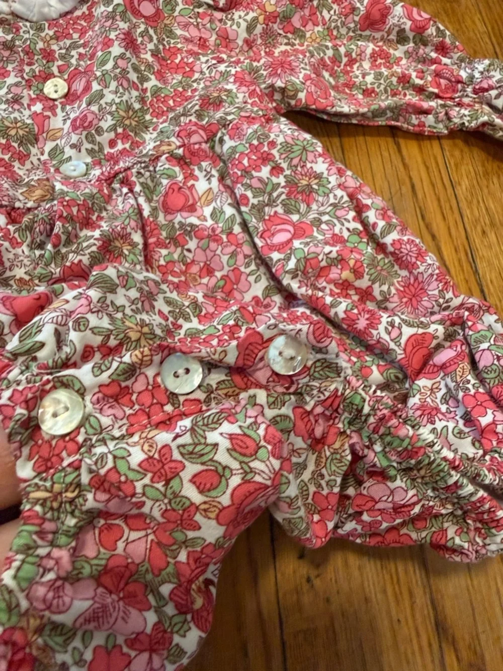 Lallie London Nora pink floral smocked long sleeve bubble romper 6m cotton